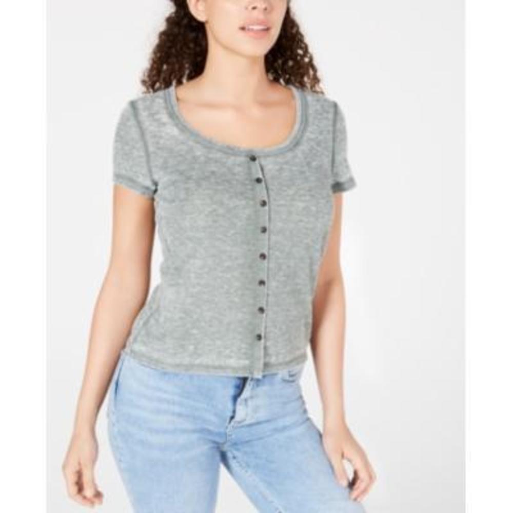 Crave Fame Women's Green Button Detail Tee, Size S